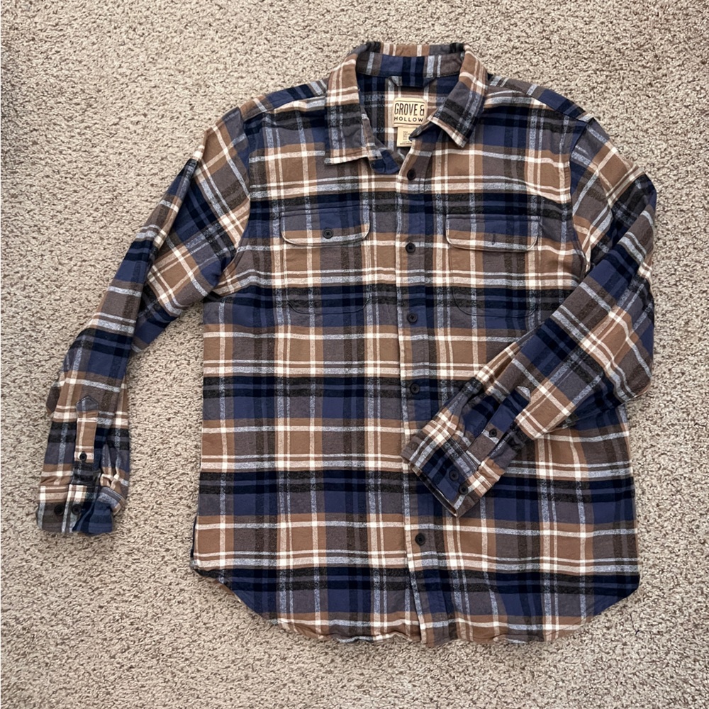 Men’s Blue and Brown Plaid Flannel Shirt